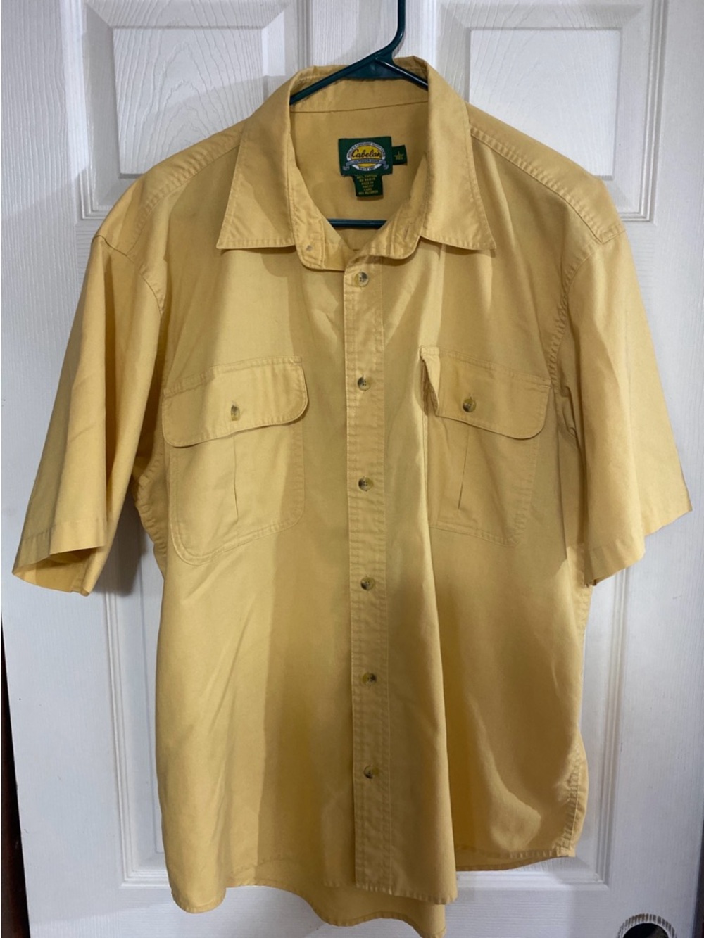 Cabela’s Yellow Button Up Shirt Men’s Large Short Sleeve Pockets